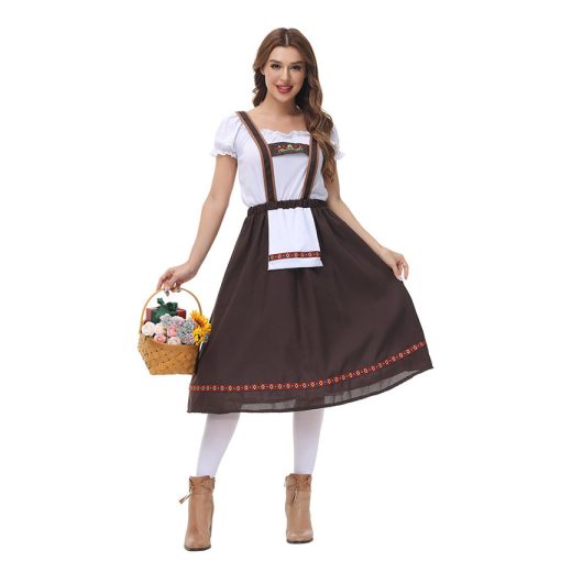 Summer Performer's Outfit - Khaki Suspender Beer Cosplay Short Dress 2-Piece Set for Women - Image 2