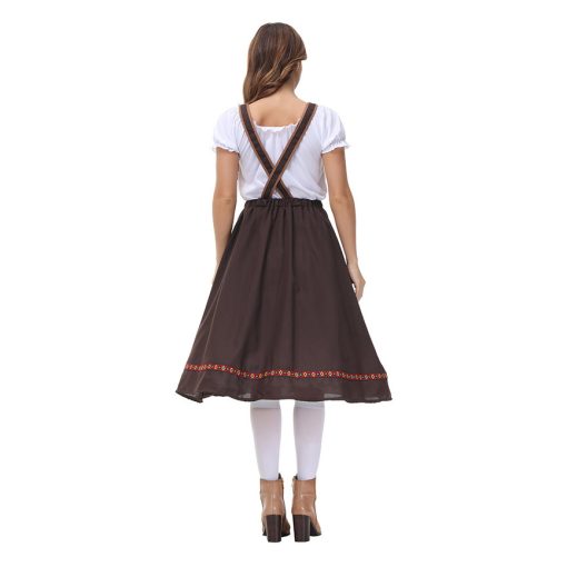 Summer Performer's Outfit - Khaki Suspender Beer Cosplay Short Dress 2-Piece Set for Women - Image 3