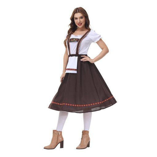 Summer Performer's Outfit - Khaki Suspender Beer Cosplay Short Dress 2-Piece Set for Women - Image 5