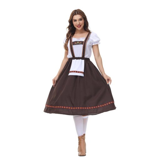 Summer Performer's Outfit - Khaki Suspender Beer Cosplay Short Dress 2-Piece Set for Women