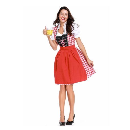 German Glamour: Red Dirndl Waitress Costume for Women - Authentic Oktoberfest Attire - Image 3