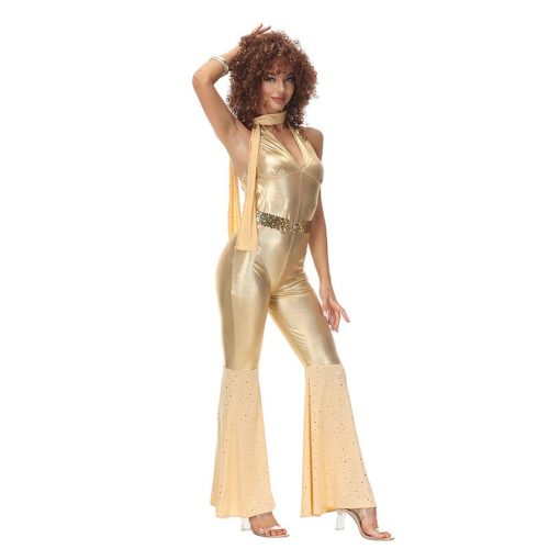 Halloween Gold Disco Dance Outfit for Women, Retro Jumpsuit for Club and Music Festival Events - Image 2