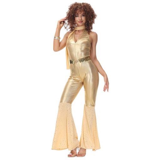 Halloween Gold Disco Dance Outfit for Women, Retro Jumpsuit for Club and Music Festival Events - Image 4