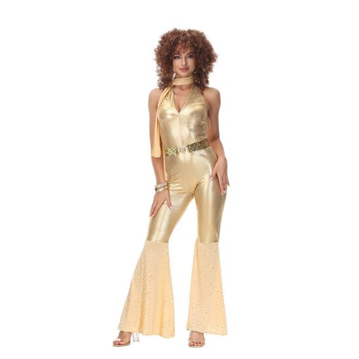 Halloween Gold Disco Dance Outfit for Women, Retro Jumpsuit for Club and Music Festival Events - Image 3