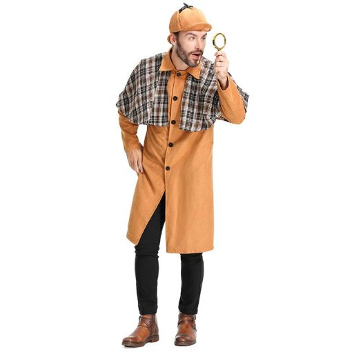 Grid Pattern Cape Detective Costume - Yellow Detective Outfit for Men and Mystery Enthusiasts - Image 4