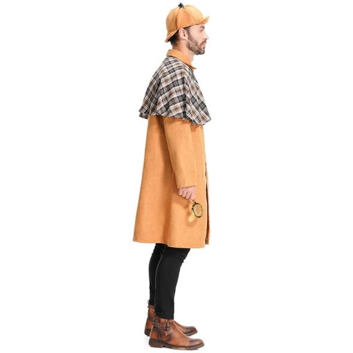 Grid Pattern Cape Detective Costume - Yellow Detective Outfit for Men and Mystery Enthusiasts - Image 2