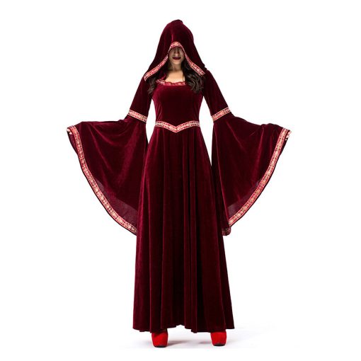 Elegant Victorian Renaissance Dress | Wine Red Medieval Gown | Women's Halloween Costume | Literary Period Outfit