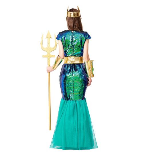 Captivating Mermaid Queen Costume: Iridescent Green Mythical Creature Cosplay Gown for Halloween - Image 4