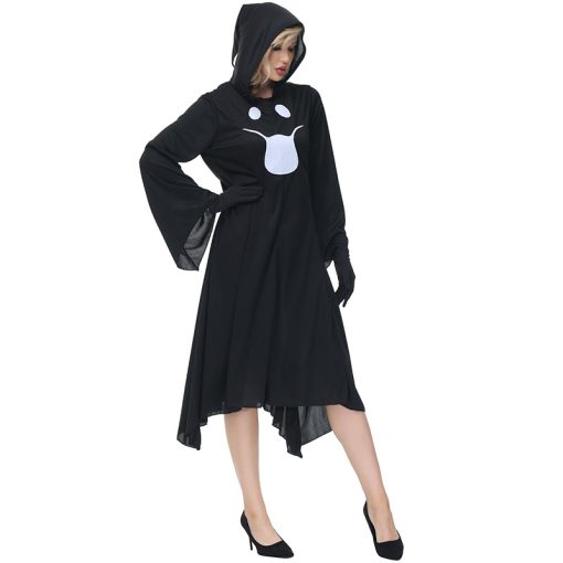 Bewitching Phantasmal Masquerade: Avant-Garde Long Black Robe Halloween Costume for Spooky Party - Image 2