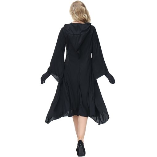 Bewitching Phantasmal Masquerade: Avant-Garde Long Black Robe Halloween Costume for Spooky Party - Image 5