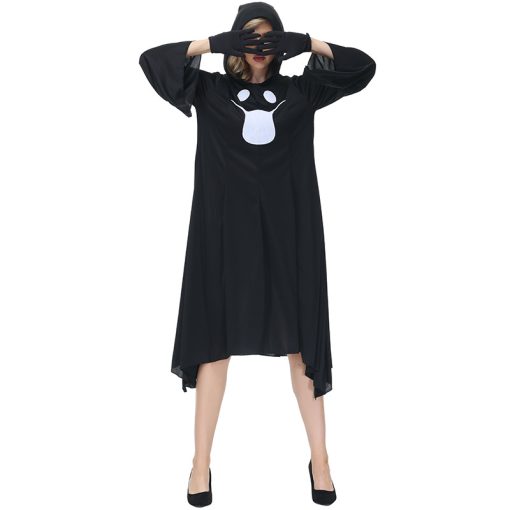 Bewitching Phantasmal Masquerade: Avant-Garde Long Black Robe Halloween Costume for Spooky Party - Image 4