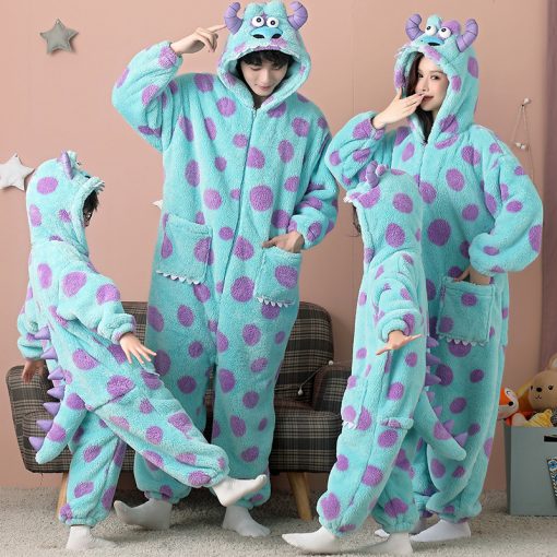 Sulley Coral Velvet Matching Family Halloween Onesie Pajamas - Image 4