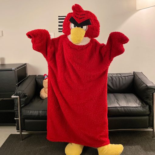 Angry Red Birds-Inspired Couple's Winter Coral Fleece Pajamas with Hooded Robe - Image 2