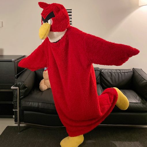 Angry Red Birds-Inspired Couple's Winter Coral Fleece Pajamas with Hooded Robe - Image 3