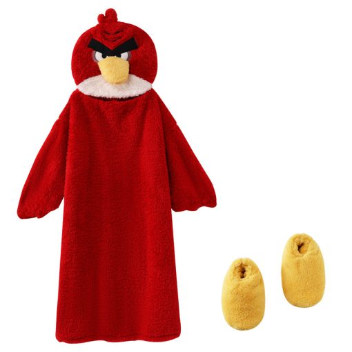 Angry Red Birds-Inspired Couple's Winter Coral Fleece Pajamas with Hooded Robe - Image 5