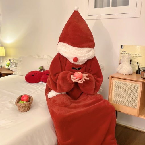 Cute Red Santa Hooded Plush Winter Robe for Women - Kawaii Cosplay Loungewear Dress - Image 5