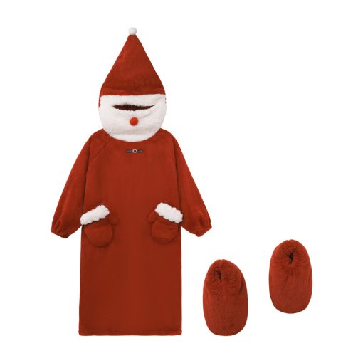 Cute Red Santa Hooded Plush Winter Robe for Women - Kawaii Cosplay Loungewear Dress - Image 6