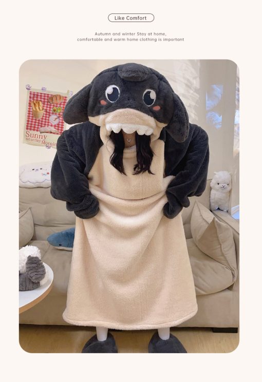 Cozy Shark Hooded Sleep Dress Set for Girls - Perfect for Fall/Winter Parties - Image 7