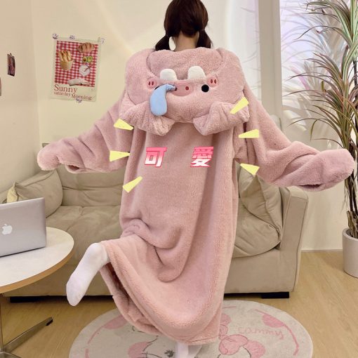 Cute Cartoon Pink Piglet Sleep Robe Pajama Set Funny Nose Design - Image 4