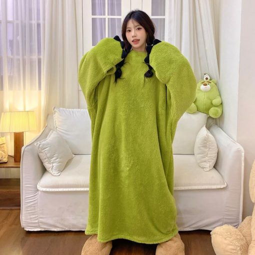 King Pig Plush Coral Fleece Jumpsuit - Women's Winter Pajamas & Wearable Robe - Image 3