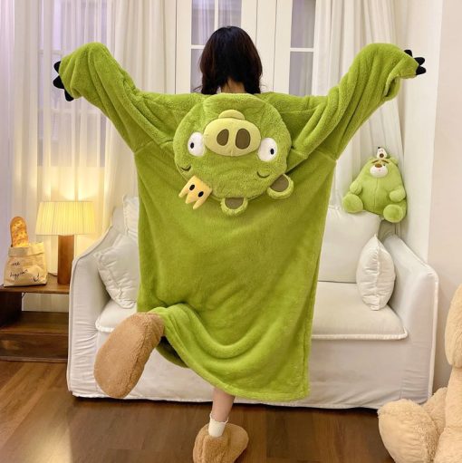 King Pig Plush Coral Fleece Jumpsuit - Women's Winter Pajamas & Wearable Robe - Image 4